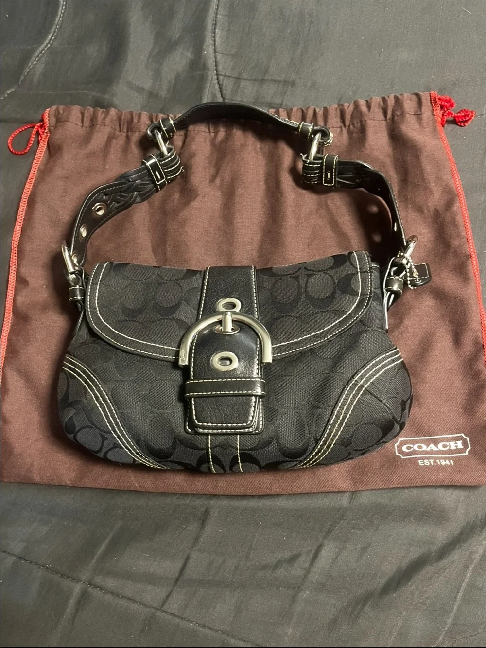 Coach Black Signature Canvas Buckle Mini Shoulder Bag